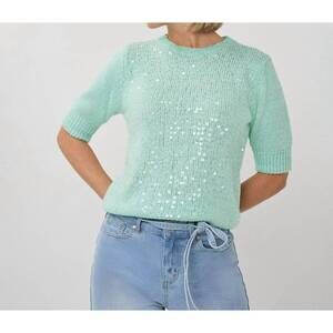 NEW ESQUALO sivine sequin short sleeve sweater in light mint